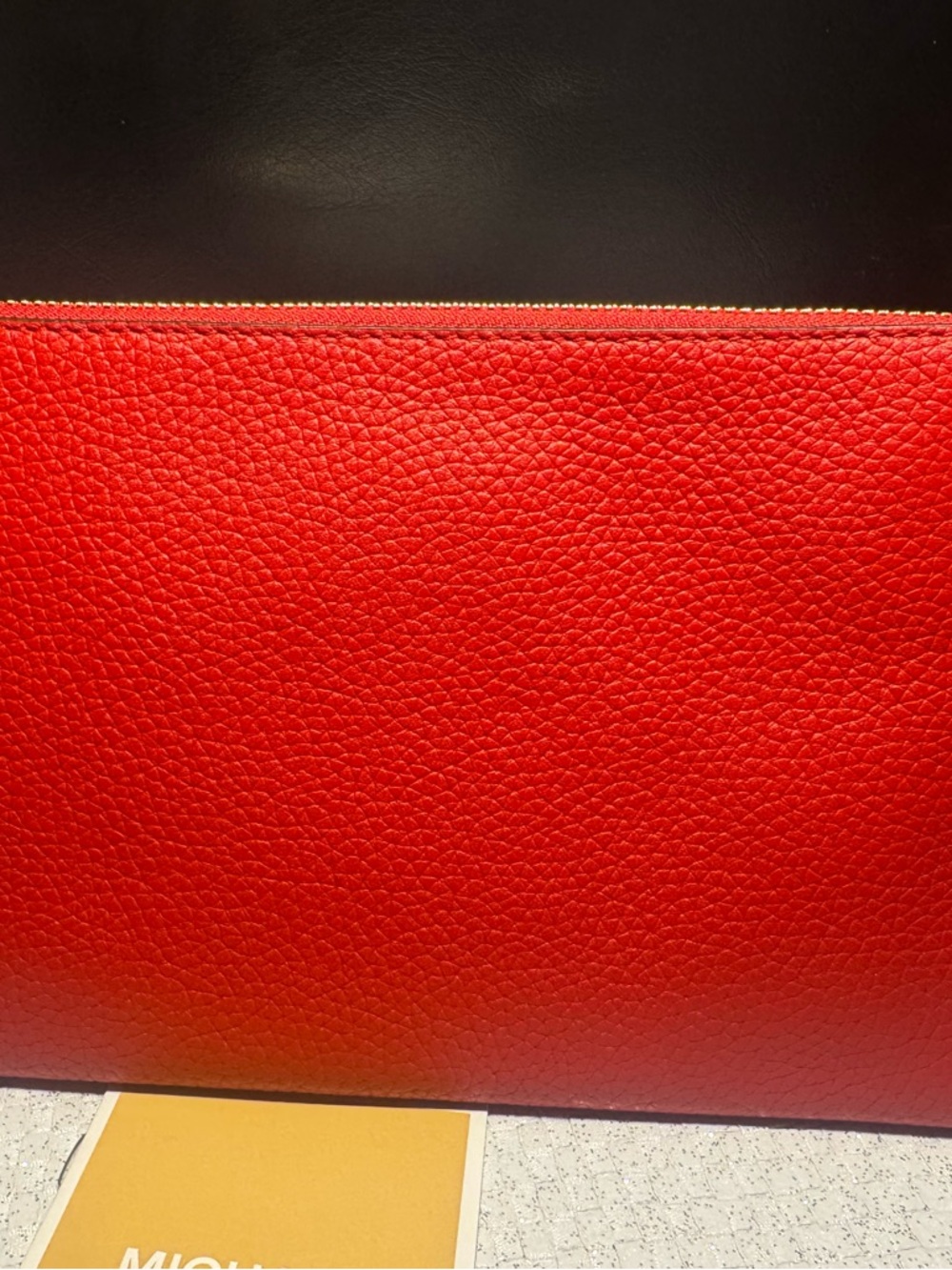 Michael Kors Red Pebbled Leather Clutch with Gold Logo - Picture 2 of 3